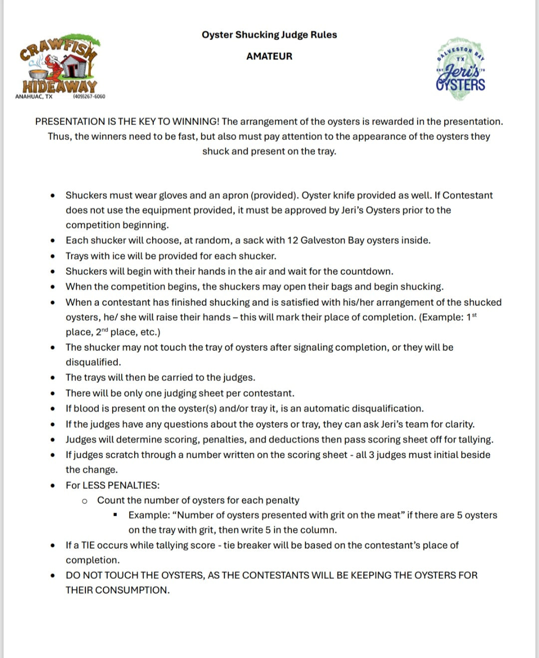 Oyster Shucking Competition Entry Fee