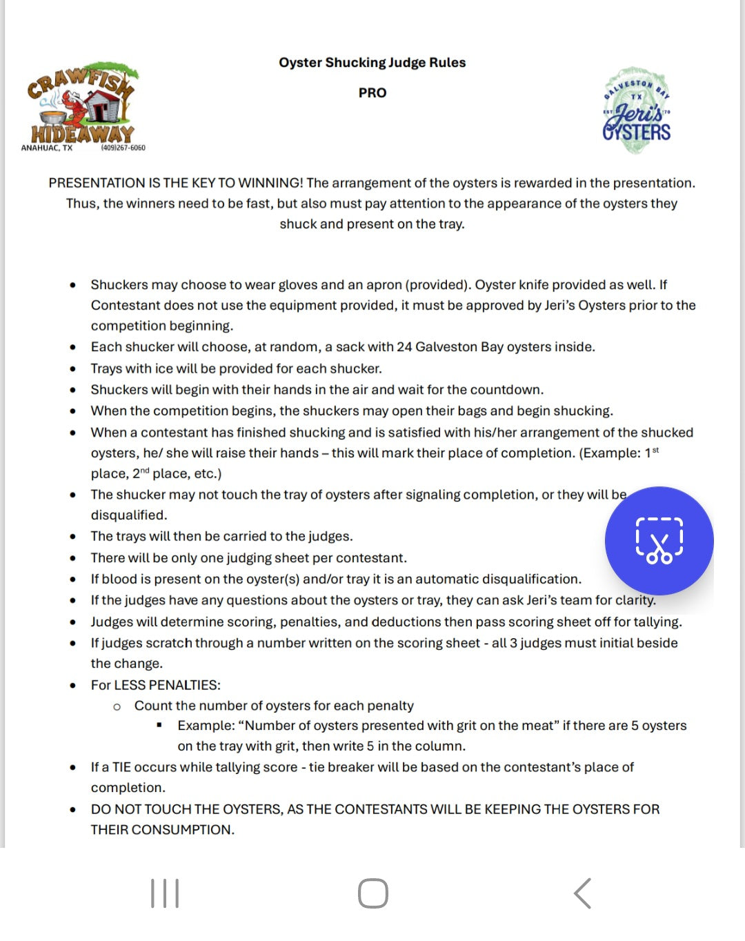 Oyster Shucking Competition Entry Fee